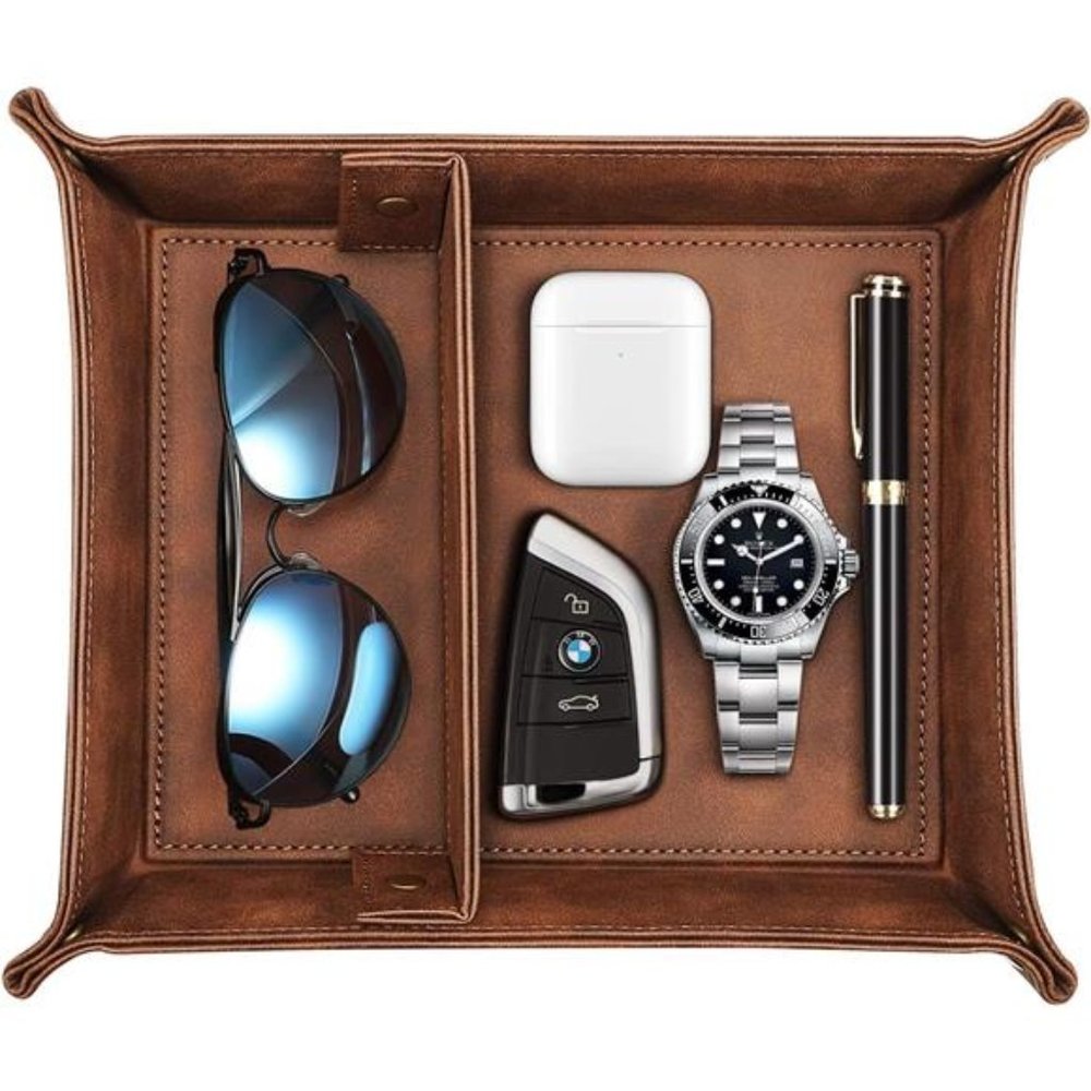 Valet Tray Desktop Storage Organizer – Removable 2 Compartments Catchall Tray